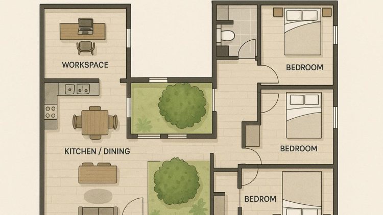 7 Denah Rumah 3 Kamar Ukuran 7×12 Leter L Inspirasi Hunian Minimalis 2025