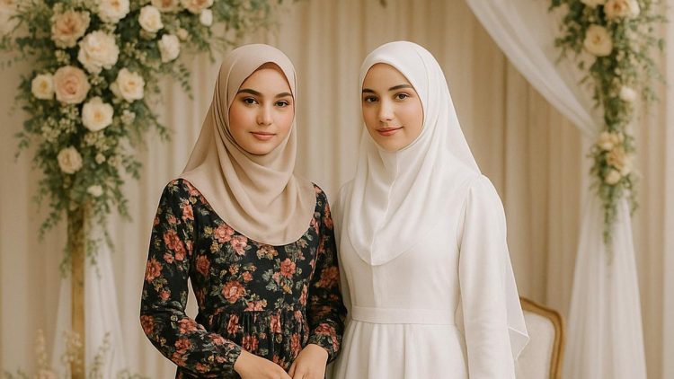 10 Model Gamis Berbunga dan Dress Putih Islami untuk Acara Pernikahan 2025