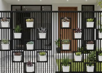 Model Pagar Besi Kombinasi Tanaman untuk Rumah Kecil dengan Halaman Belakang Kebun