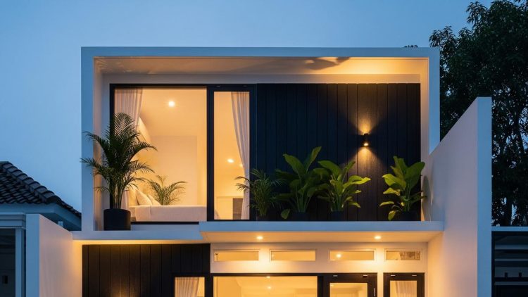 Desain Rumah Kecil Minimalis Warna Putih dan Hitam yang Elegan di Lahan Terbatas
