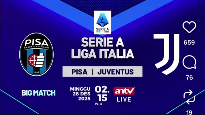 Sedang Berlangsung Live di Televisi Duel Serie A Pisa vs Juventus